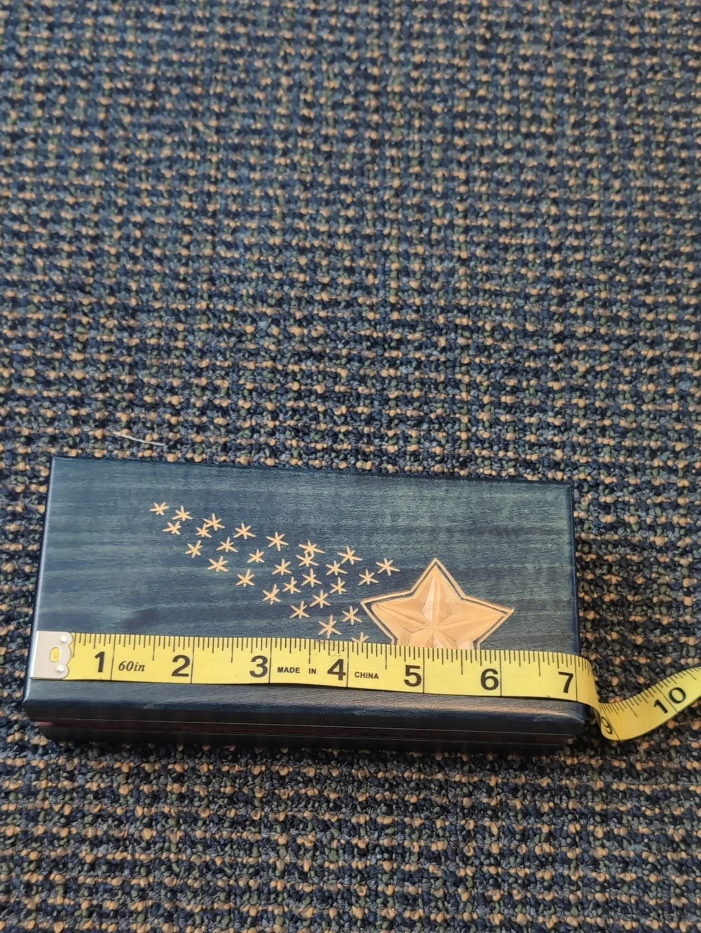 Wooden Star Inlay Trinket Box - Navy Blue with Natural Wood Star